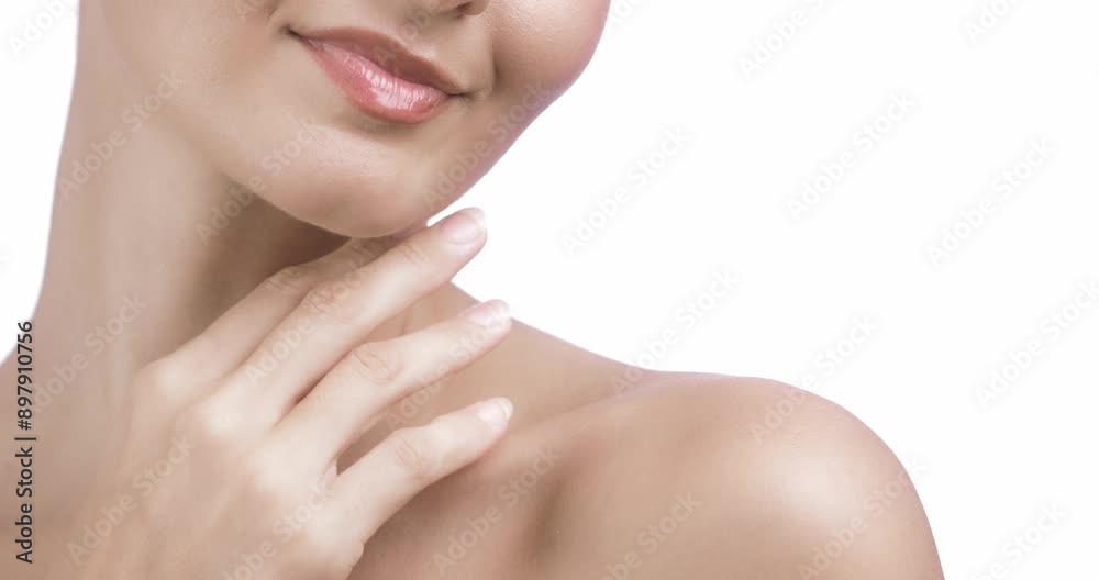 Close-up Perfect Natural Skin Care Beauty Portrait Half Face with Lips Chin and Close-up Perfect Natural Skin Care Beauty Portrait Half Face with Lips Chin and