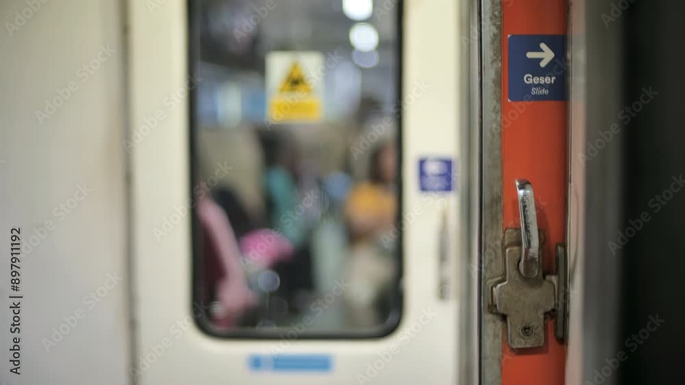 Blurred Passengers Behind the Glass: A Train Door Perspective Blurred Passengers Behind the Glass: A Train Door Perspective