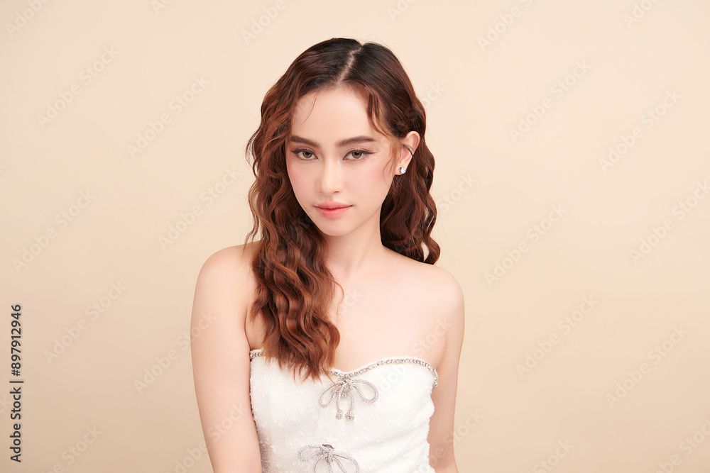Beautiful young asian woman with clean fresh skin on beige background, Face care, Facial treatment, Cosmetology, beauty and spa, Asian women portrait. Beautiful young asian woman with clean fresh skin on beige background, Face care, Facial treatment, Cosmetology, beauty and spa, Asian women portrait.