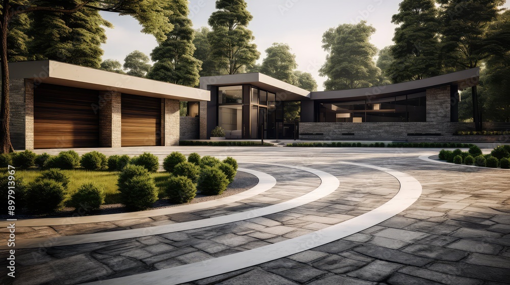 Obraz premium stamped modern house driveway