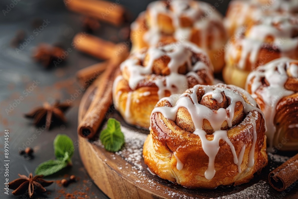 Freshly baked cinnamon rolls with icing, warm and gooey, set against a background with ample copy space.
Freshly baked cinnamon rolls with icing, warm and gooey, set against a background with ample copy space.