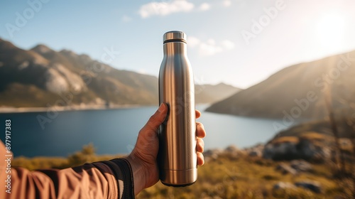 steel hand holding a bottle photo