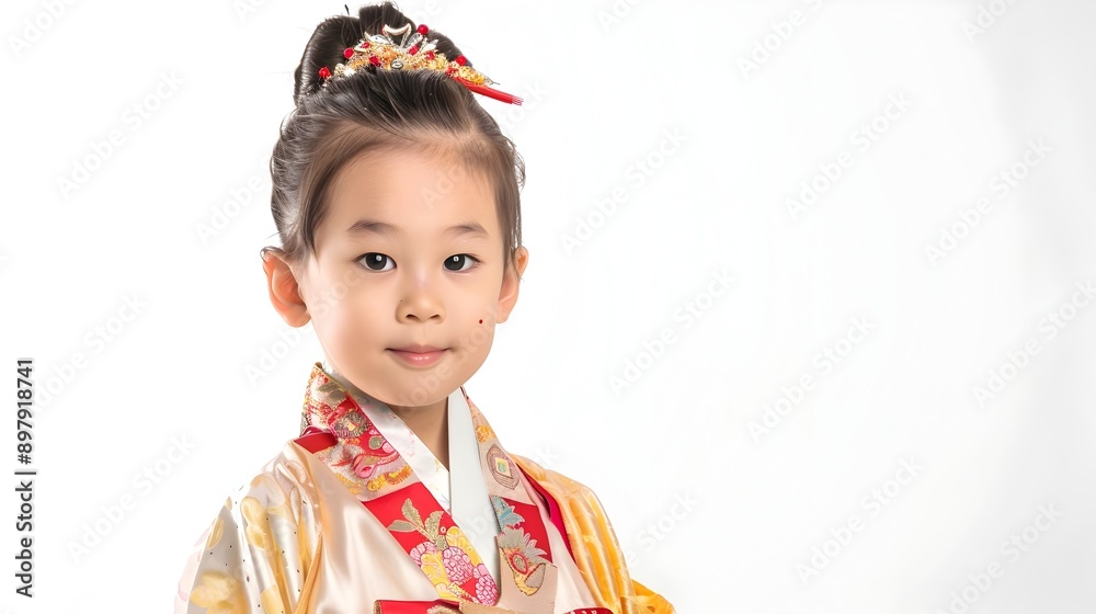 Adorable Asian Child in Festive Costume Posing for Special Event Adorable Asian Child in Festive Costume Posing for Special Event