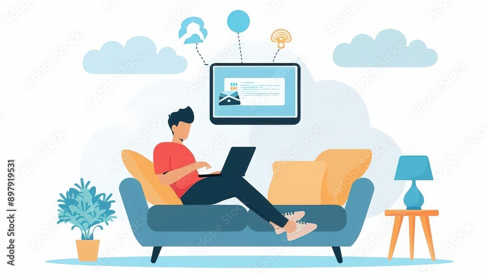 Person using cloud storage for remote work Person using cloud storage for remote work