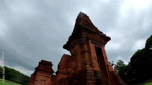 Bajang Ratu Temple view during cloudy day, a temple inherited from the Majapahit kingdom located in Trowulan, Mojokerto, East Java, Indonesia. It is a Hindu temple.
