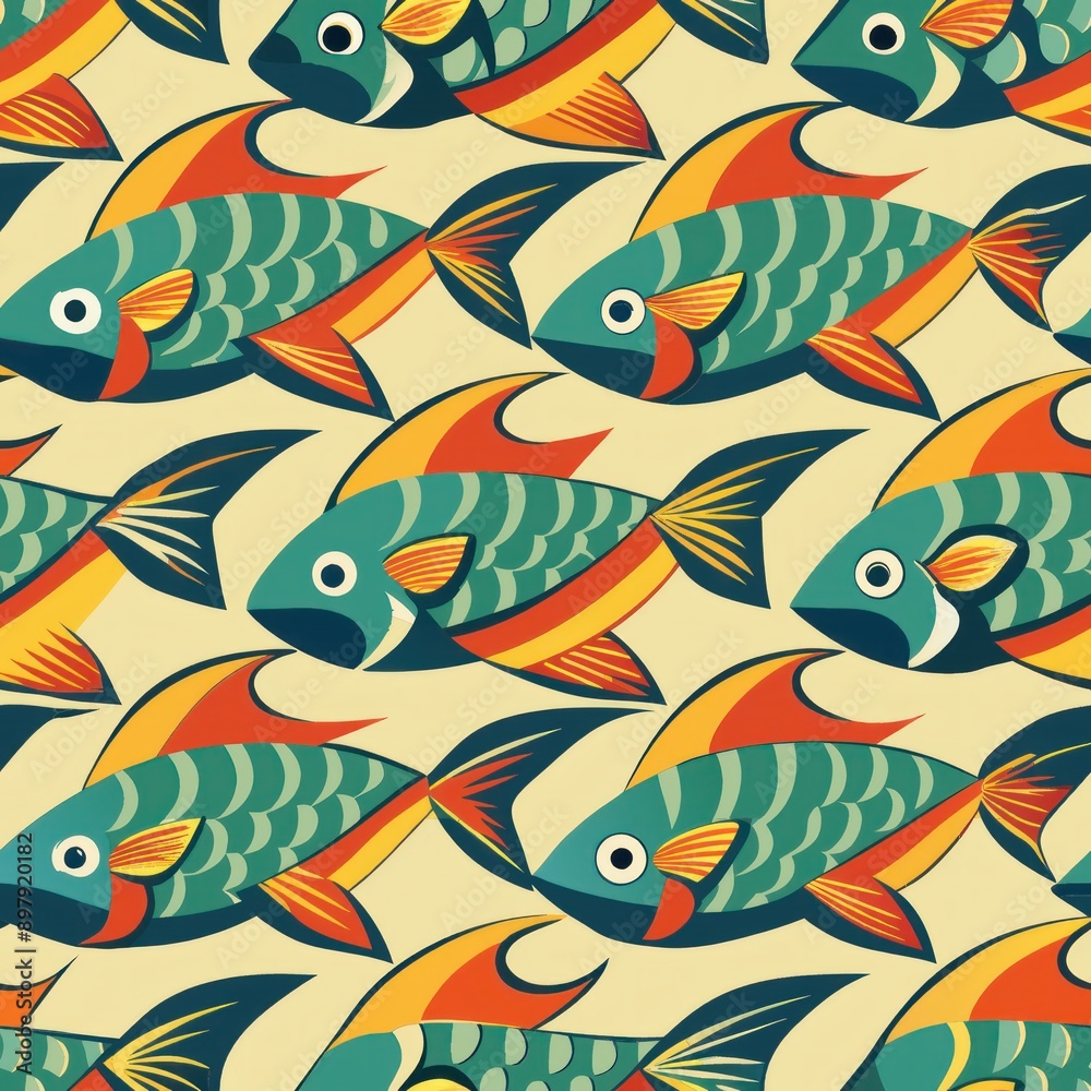 seamless pattern of stylized fish in a pattern resembling traditional Japanese art, Generative AI seamless pattern of stylized fish in a pattern resembling traditional Japanese art, Generative AI