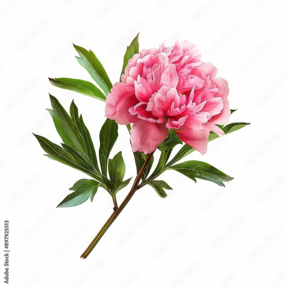 Obraz premium A Sprig of Peony Flower on White Background