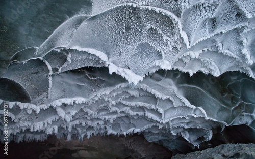 Ice on Castner Cave on a winter day in Alaska. photo