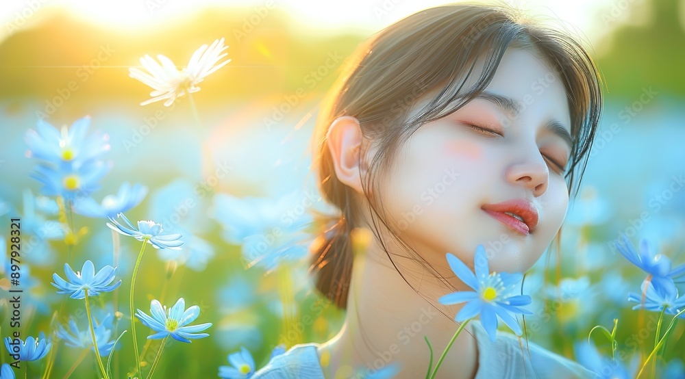 girl in a field of flowers girl in a field of flowers