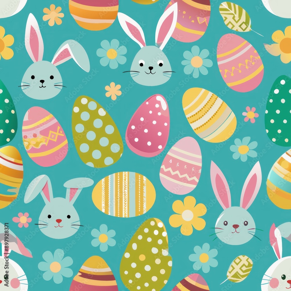 Seamless pattern of Easter eggs and bunnies, Generative AI Seamless pattern of Easter eggs and bunnies, Generative AI