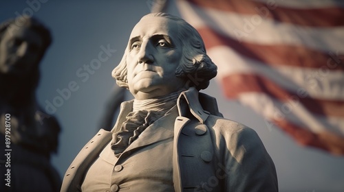 George Washington Monument with American Flag photo
