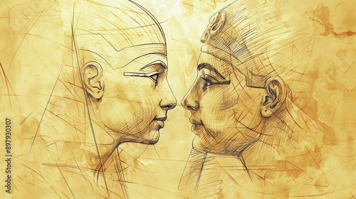 Wallpaper Mural Genesis,Joseph Rules in Egypt:Minimalist Modern Sketch of Jacob Blessing Pharaoh, Bold Pencil Lines, Soft Beige Boho Background  Biblical Illustration Torontodigital.ca