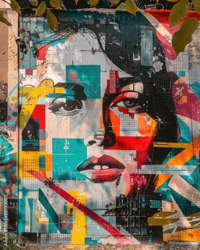 Vibrant mural featuring a woman's face, showcasing urban art and bold colors that evoke creativity and expression.