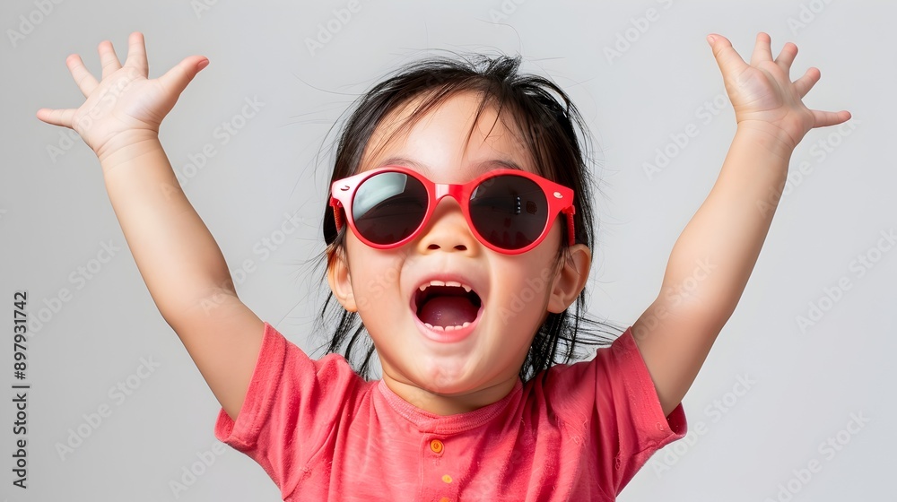 Spirited Asian Child Wearing Sunglasses and Making Fun Pose Spirited Asian Child Wearing Sunglasses and Making Fun Pose