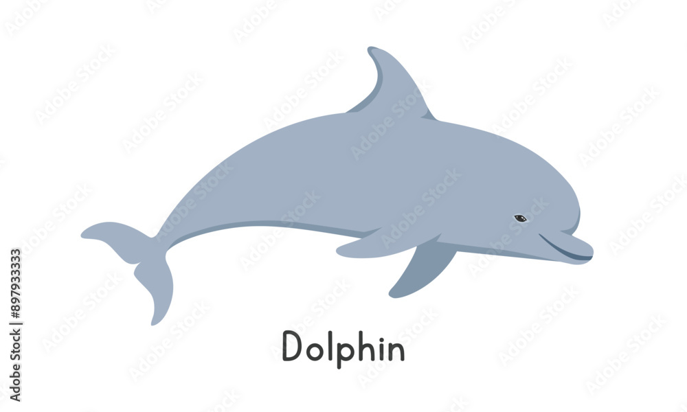 Obraz premium Bottlenose dolphin vector illustration. Cute dolphin cartoon clipart, animal in flat style. Sea animals, underwater creatures, ocean animals, marine life concept. Dolphin vector design