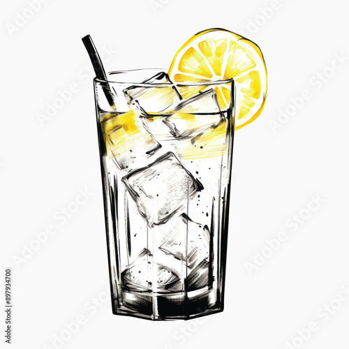 Refreshing iced lemon drink illustration