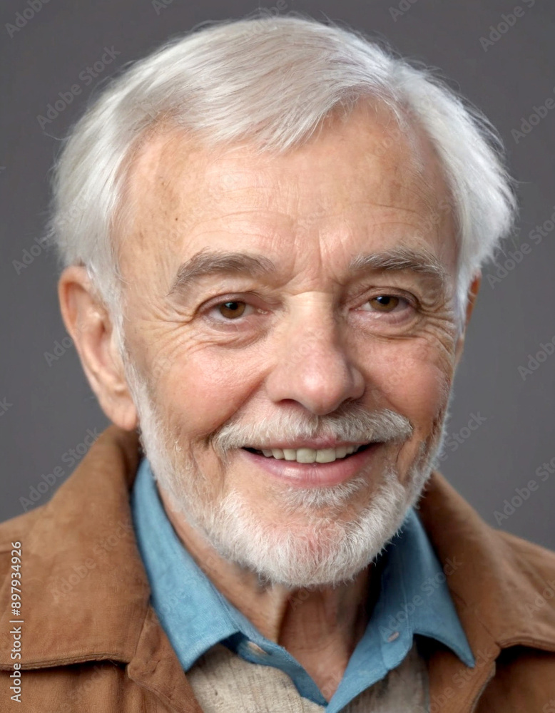 Portrait of an elderly man with white hair and a beard smiling Portrait of an elderly man with white hair and a beard smiling