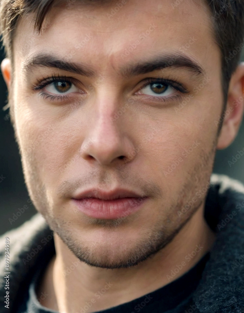 Fototapeta premium Close-up portrait of young man with short hair