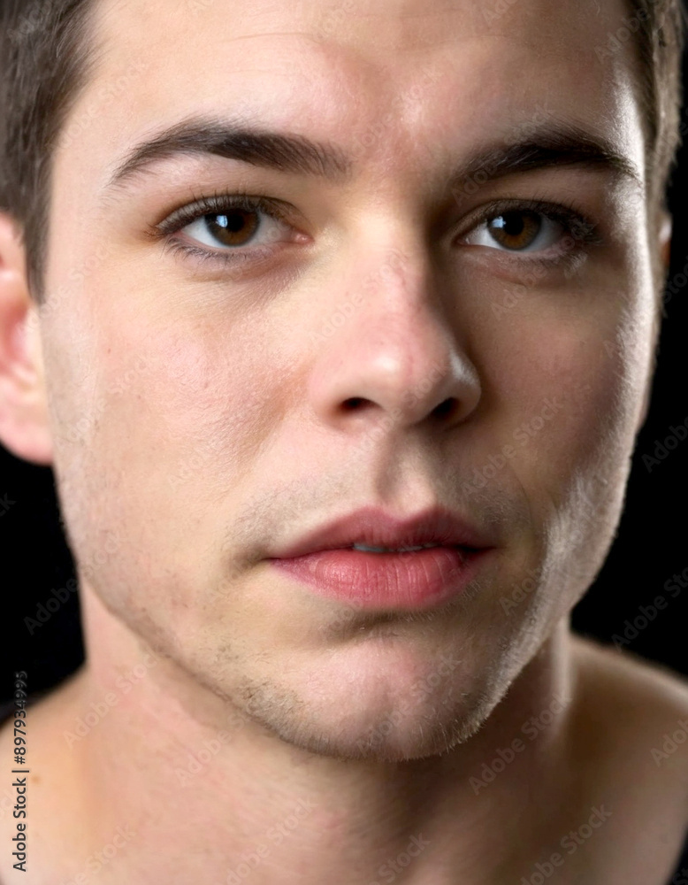 Close up portrait of young man with serious expression Close up portrait of young man with serious expression