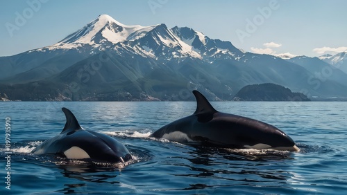 A large group of killer whale at the ocean