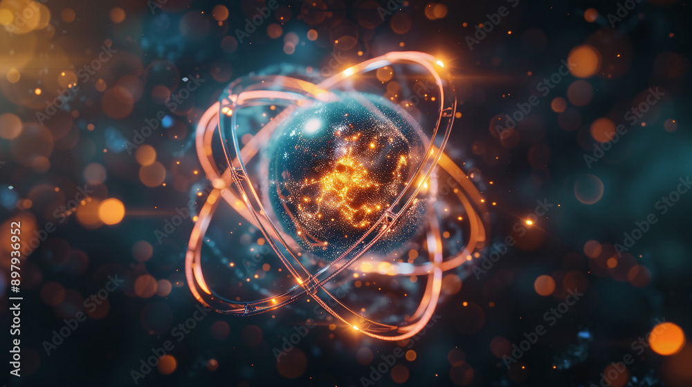 Photorealistic depiction of an atom highlights its intricate structure with glowing particles and orbiting electrons vibrant visualization captures the dynamic energy and complexity of atomic science Photorealistic depiction of an atom highlights its intricate structure with glowing particles and orbiting electrons vibrant visualization captures the dynamic energy and complexity of atomic science