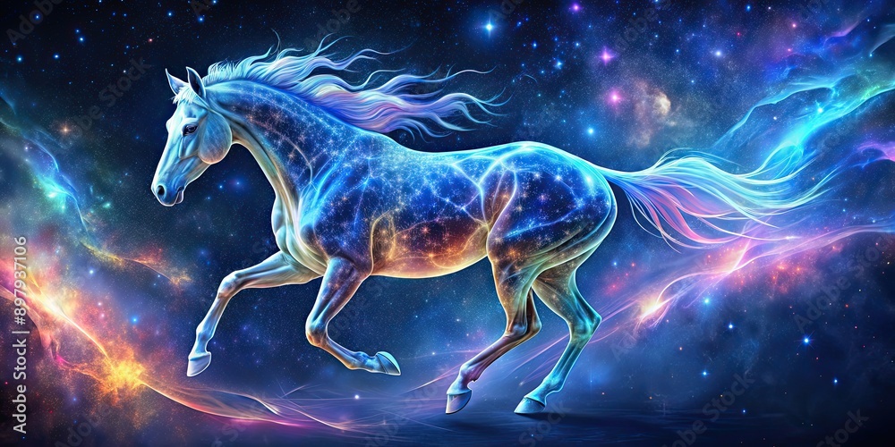 UV painting of a universe on running horse, UV, painting, universe, horse, running, vibrant, colorful, fantasy, surreal UV painting of a universe on running horse, UV, painting, universe, horse, running, vibrant, colorful, fantasy, surreal