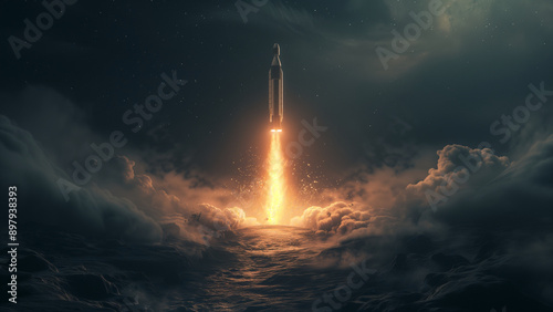 A chic minimalistic rocket launch view © Dada635