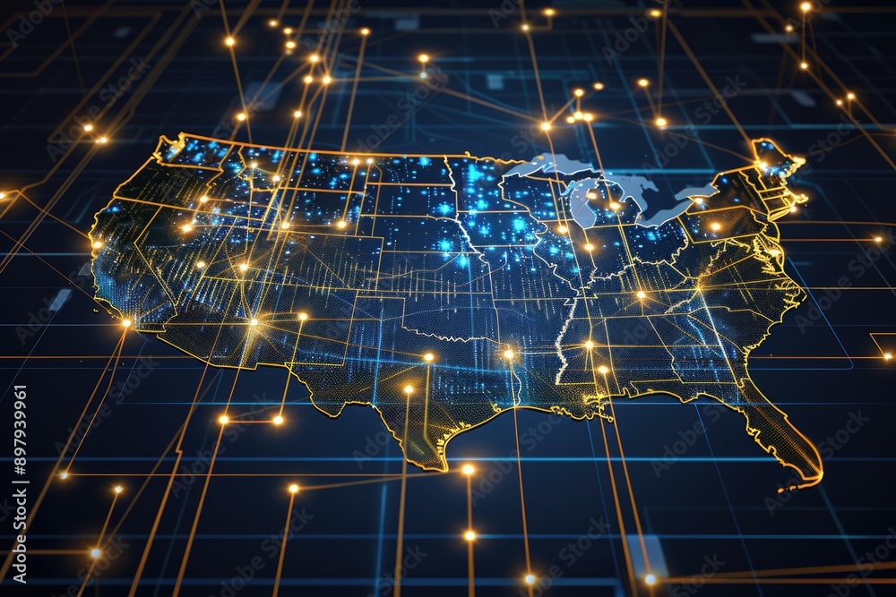 Fototapeta premium Digital map of USA , connectivity concept