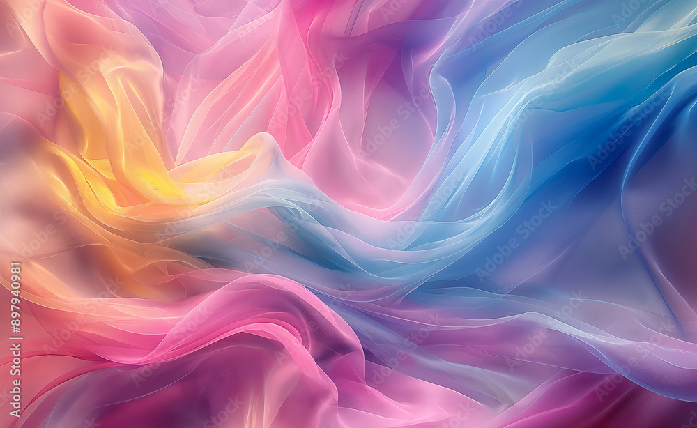 Abstract colorful waves blending pink, blue, and yellow hues. Abstract colorful waves blending pink, blue, and yellow hues.