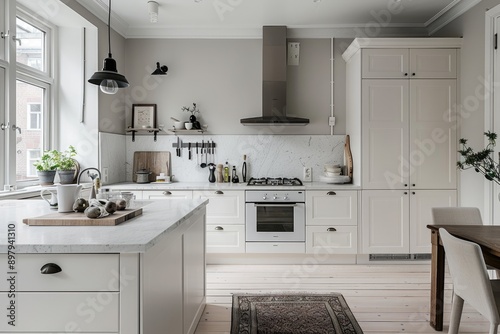 Cozy white kitchen with minimalistic style and inviting ambiance