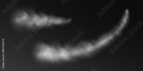 Obraz na płótnie Smoke trails, airplane condensation trails, contrails left by a rocket or a jet, steam lines from fast motion of a plane. Vector illustration. w salonie