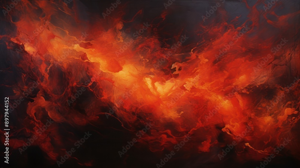 Intense blaze of red and orange fire contrasted against a dark canvas Intense blaze of red and orange fire contrasted against a dark canvas