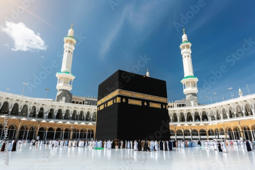 people do hajj at kaaba photo
