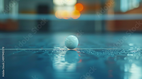 Wet Ping Pong Ball Resting on Table During Indoor Game