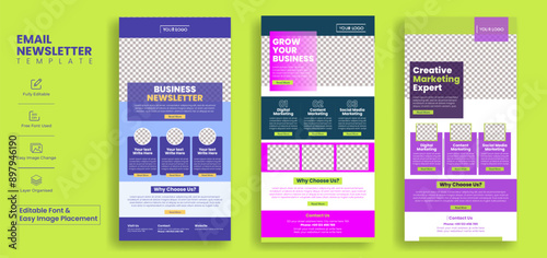 set of Editable email newsletter template for web page ui interface layout design suitable for corporate landing page or website ui header design , newspaper layout design bundle