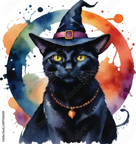 witchcraft blackcat watercolor