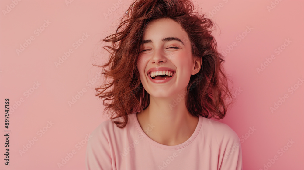 ピンクの背景と笑顔の女性_Smiling woman with pink background ピンクの背景と笑顔の女性_Smiling woman with pink background