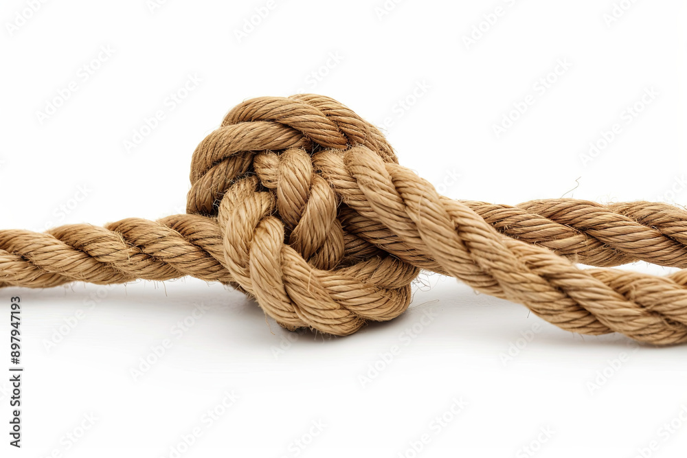 Thick brown rope tied in a marine knot Thick brown rope tied in a marine knot