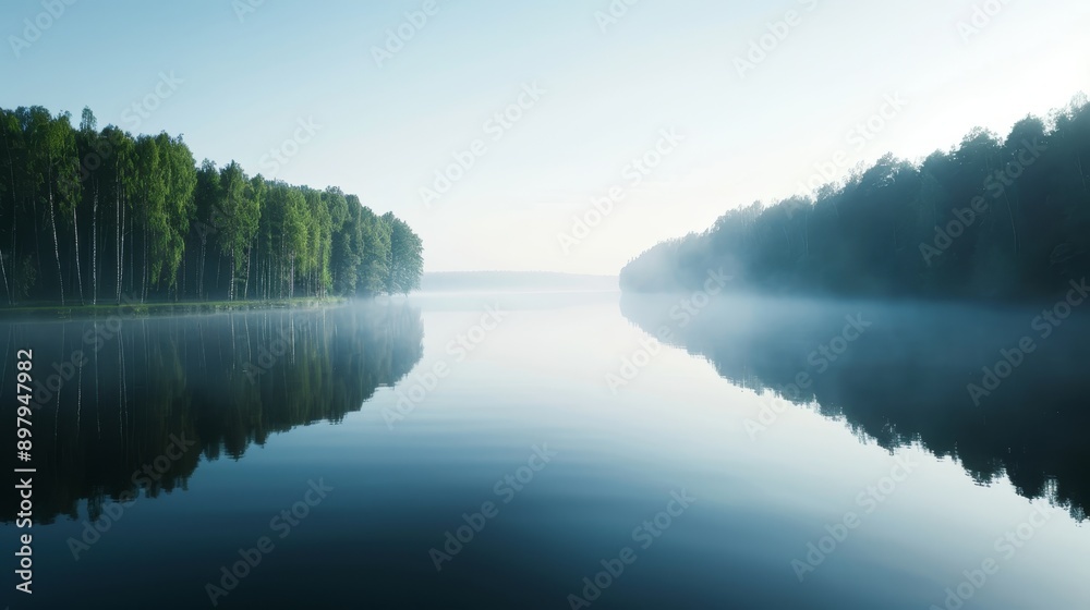 Serene landscape with a misty forest at dawn, soft light filtering through the trees, calm and peaceful atmosphere, still waters reflecting the sky, harmonious scene Serene landscape with a misty forest at dawn, soft light filtering through the trees, calm and peaceful atmosphere, still waters reflecting the sky, harmonious scene