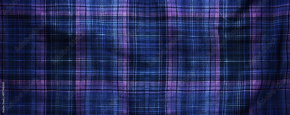 Blue and purple plaid fabric texture, close-up. Pattern background and textile concept Blue and purple plaid fabric texture, close-up. Pattern background and textile concept