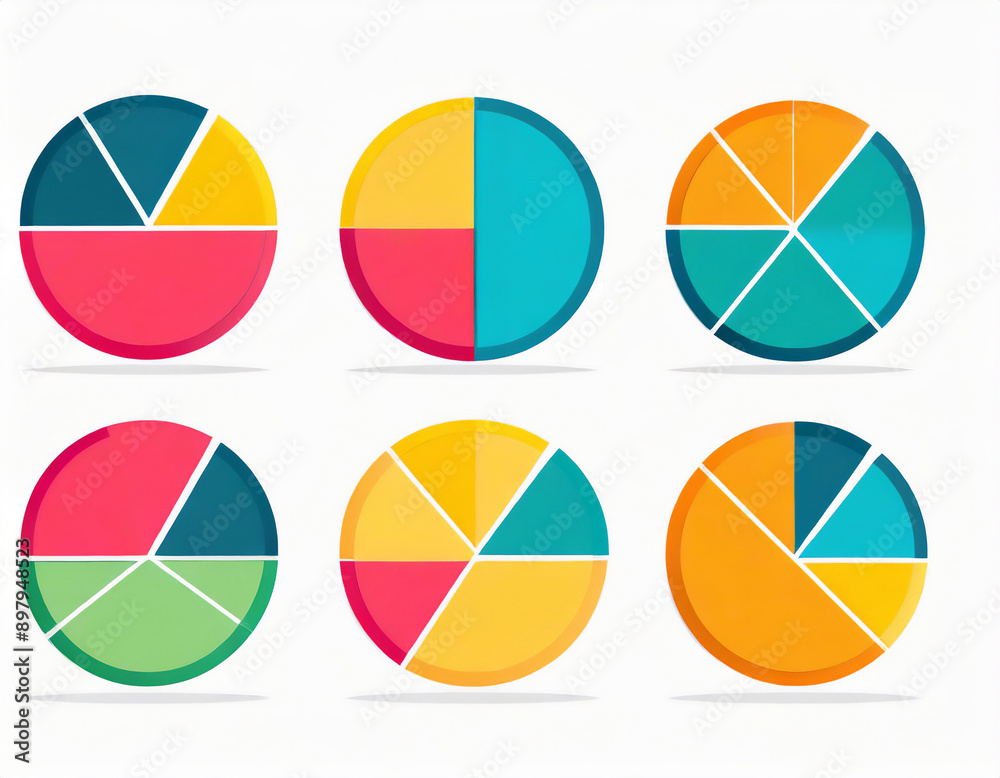 Pie chart color icons set. Segment slice sign. Circle section graph. 1,2,3,4,5 segment Pie chart color icons set. Segment slice sign. Circle section graph. 1,2,3,4,5 segment