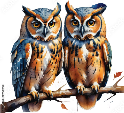 owl couple watercolor
