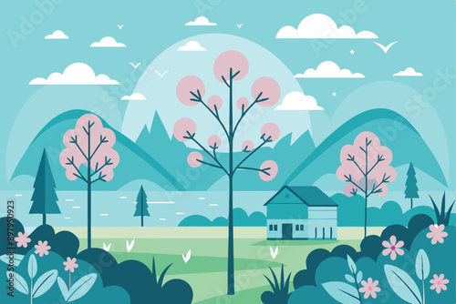 Spring landscape background vector illustration G.eps