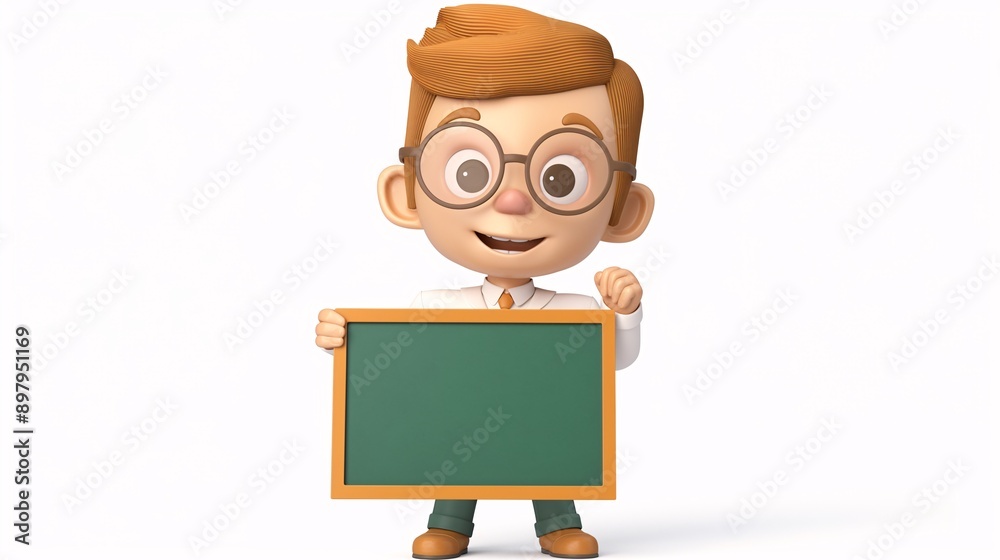 Professor Smarty's Announcement: This cheerful 3D cartoon character, a bespectacled young educator, eagerly presents a blank chalkboard, ready for your message. Professor Smarty's Announcement: This cheerful 3D cartoon character, a bespectacled young educator, eagerly presents a blank chalkboard, ready for your message.