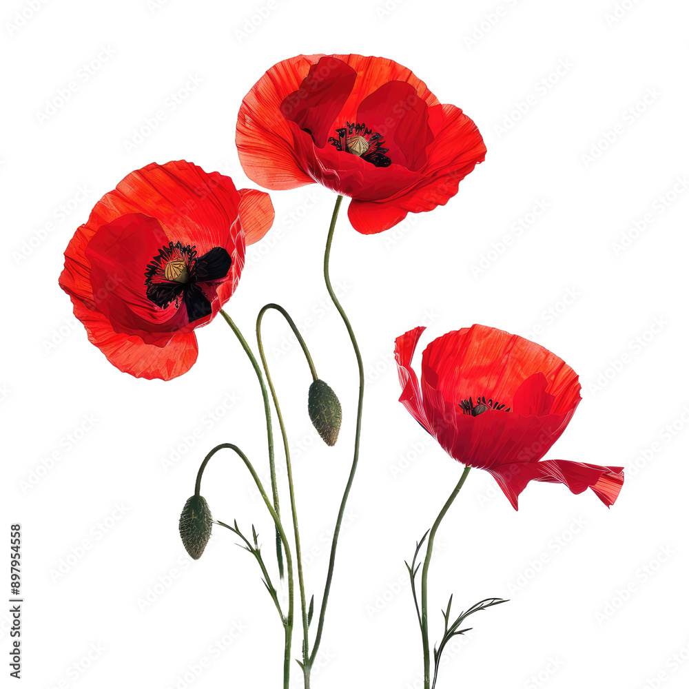 Naklejka premium Red poppy flowers isolated on white background