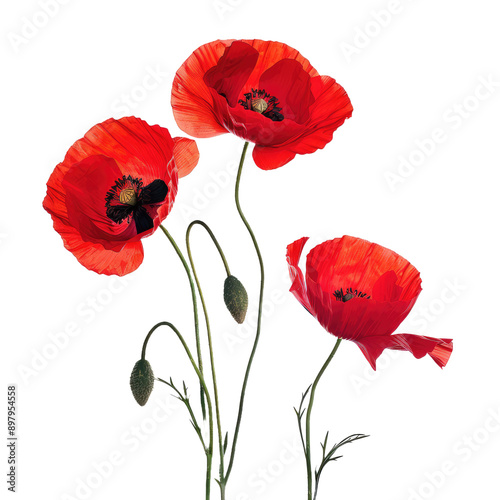 Red poppy flowers isolated on white background