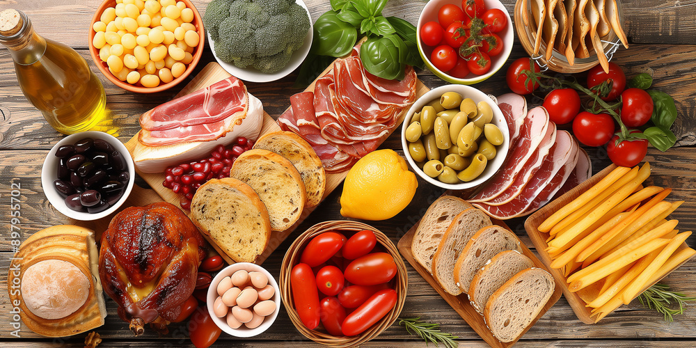 Verschiedene gesunde Speisen. Ausgewogene Ernährung. Verschiedene gesunde Speisen. Ausgewogene Ernährung.