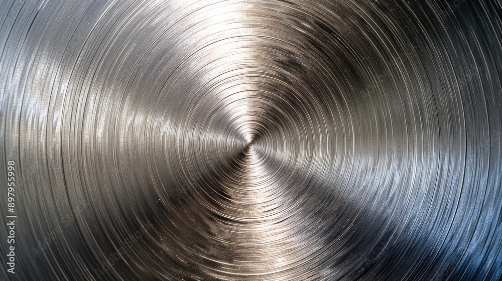 Close-up of a polished metallic surface with concentric circular patterns, abstract industrial background Close-up of a polished metallic surface with concentric circular patterns, abstract industrial background
