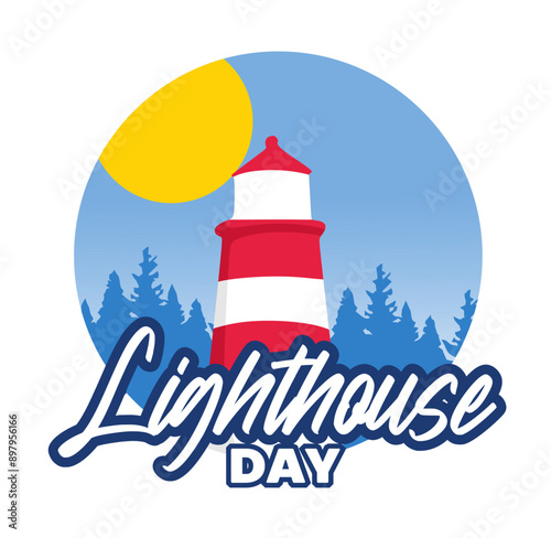 happy lighthouse day with a lighthouse that emits light