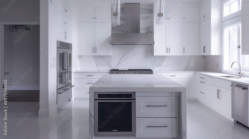 Fototapeta premium Elegant White Kitchen in a luxury home